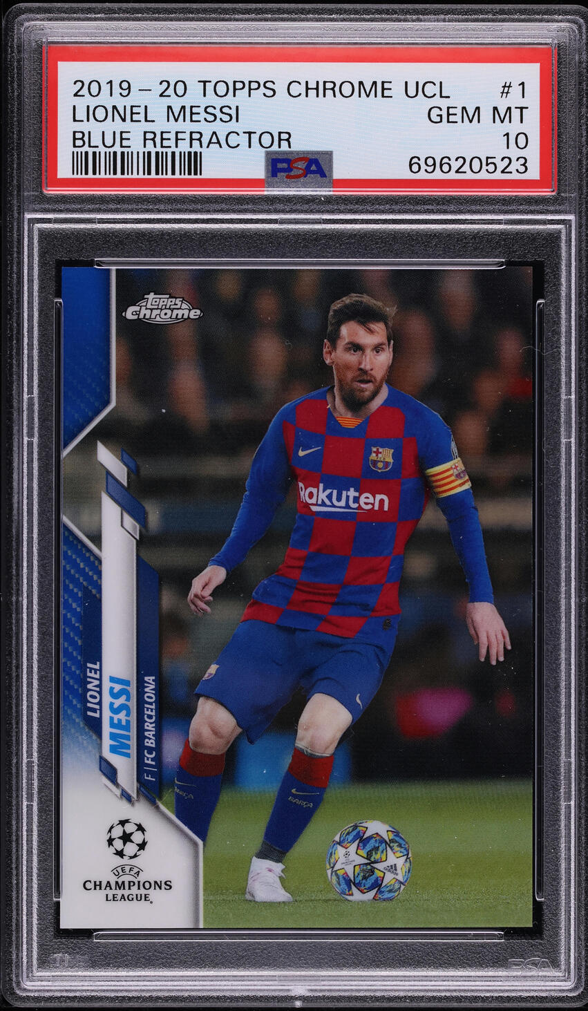 2019 Topps Chrome UEFA Blue Refractor Lionel Messi /150 #1 PSA 10 GEM MINT
