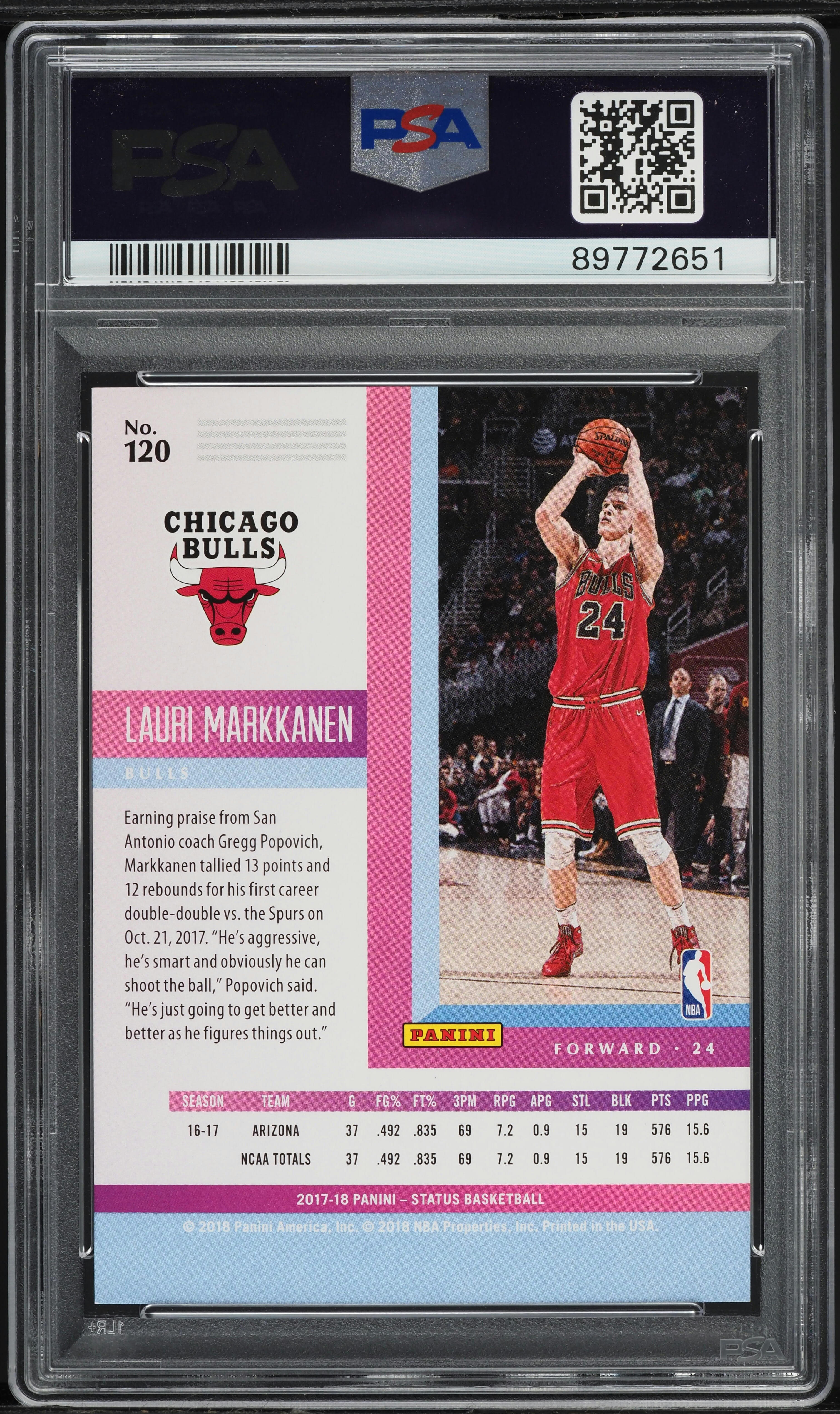 2017 Panini Status Blue Lauri Markkanen ROOKIE /199 #120 PSA 10