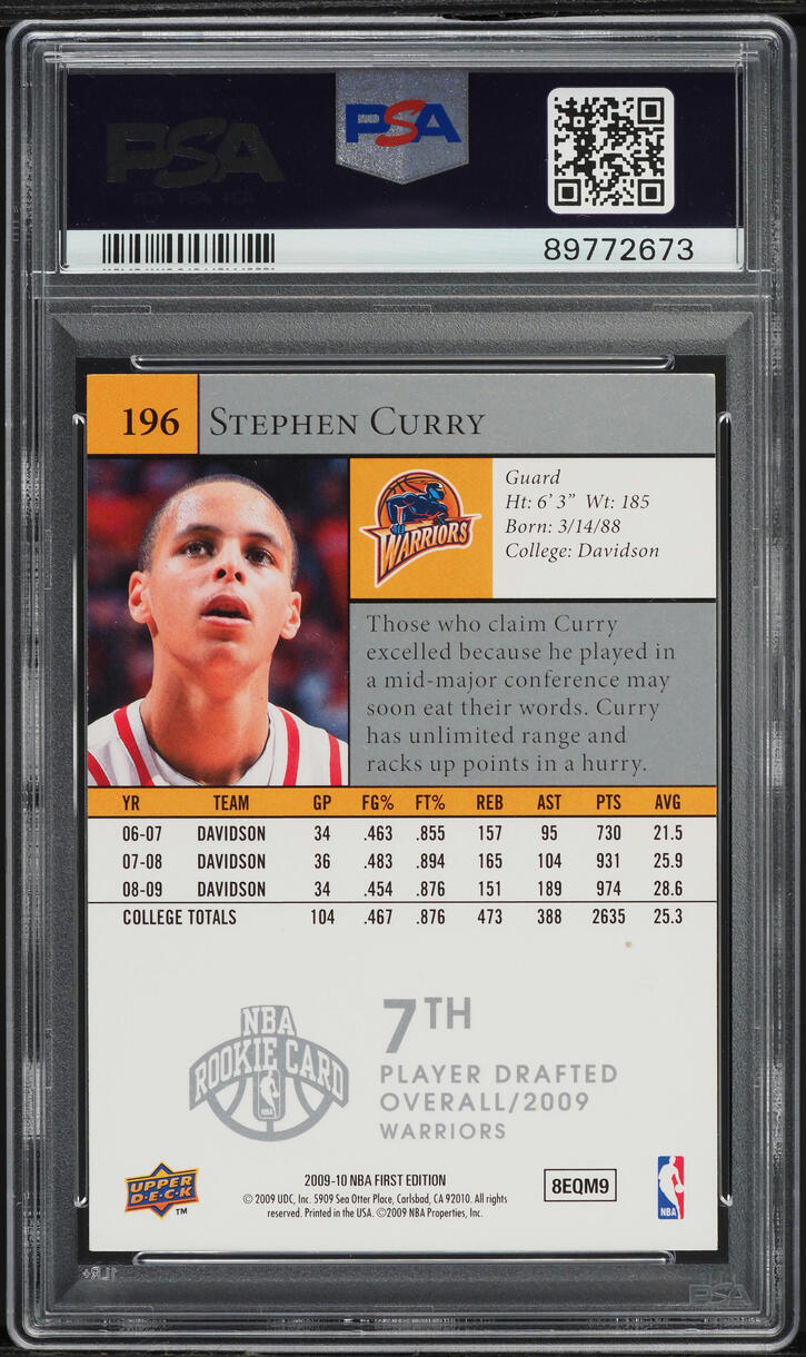2009 Upper Deck First Edition Stephen Curry ROOKIE #196 PSA 6 EXMT