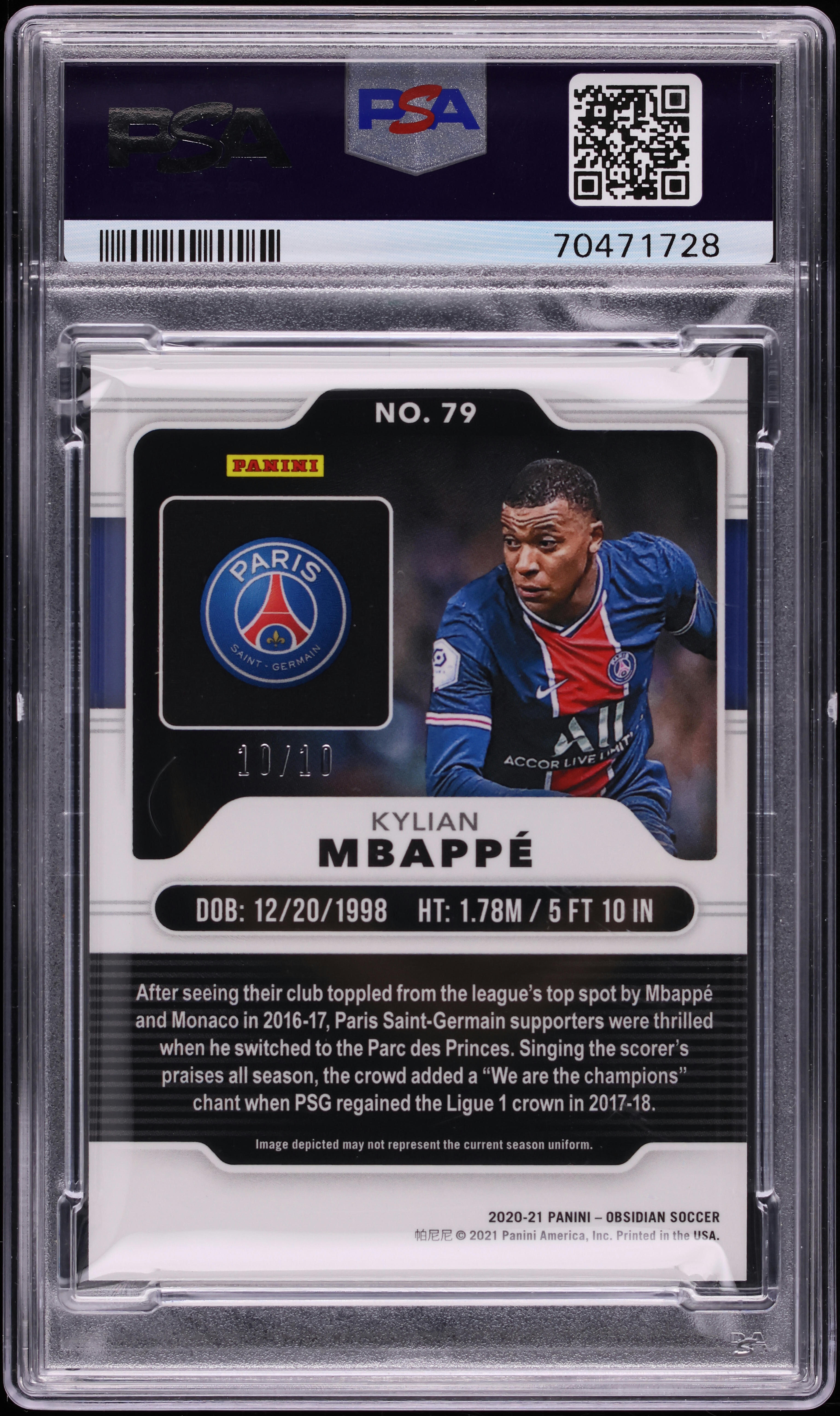 2020 Panini Obsidian Electric Etch Yellow Kylian Mbappe 10/10 #79