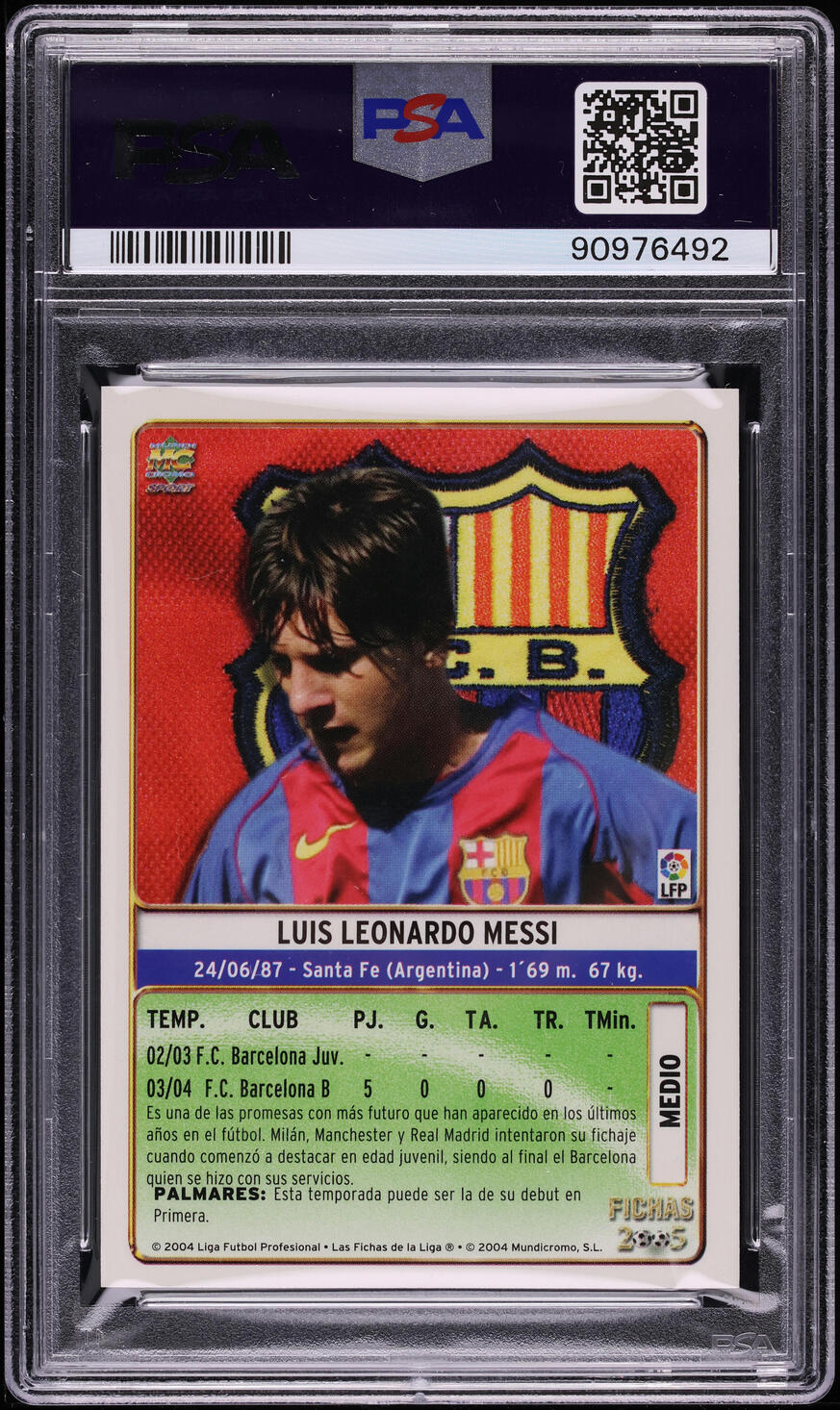 2004 Mundi Cromo Liga Lionel Messi ROOKIE #617 PSA 9 MINT