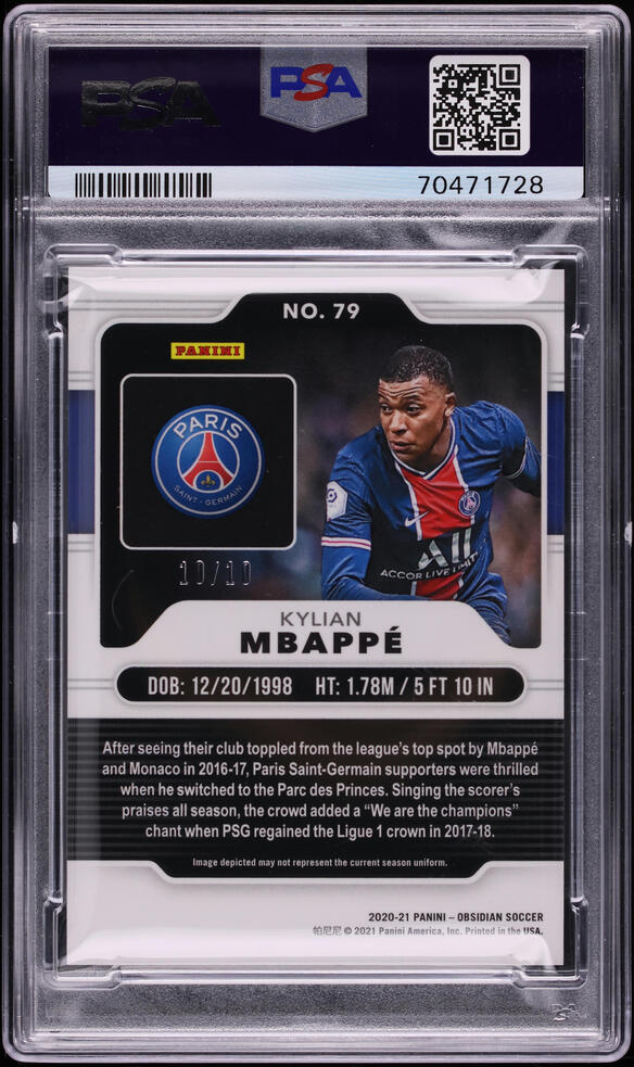 2020 Panini Obsidian Electric Etch Yellow Kylian Mbappe 10/10 #79