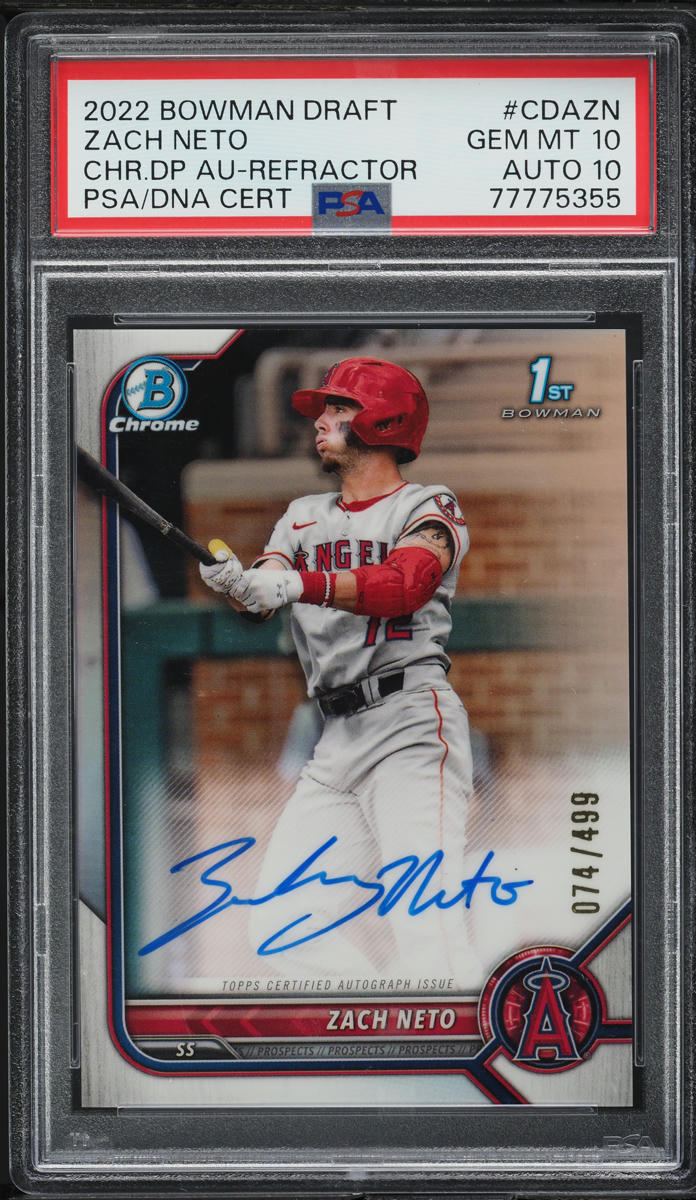 2022 Bowman Chrome Draft Refractor Zach Neto ROOKIE AUTO DNA 10 