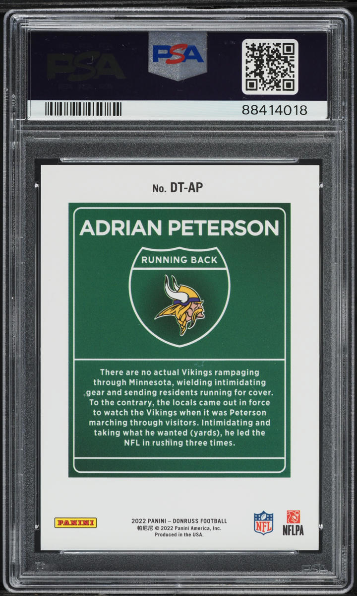 2022 Donruss Downtown Adrian Peterson #DT-AP PSA 10 GEM MINT