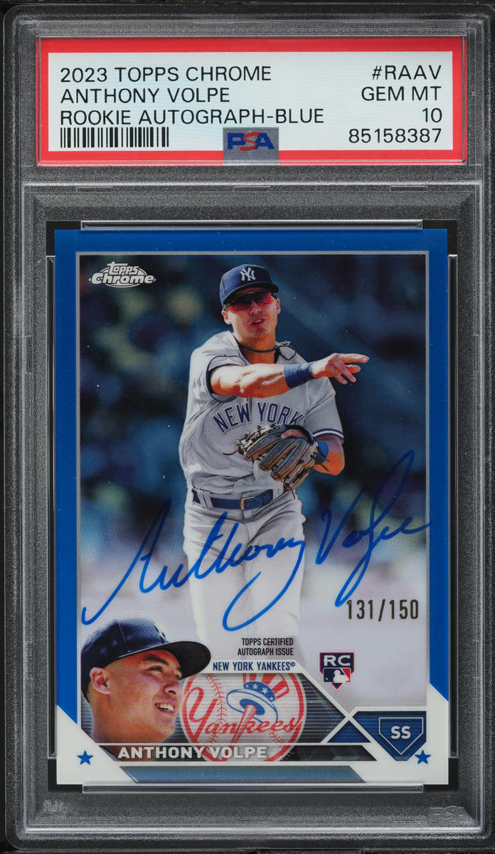 2023 Topps Chrome Blue Refractor Anthony Volpe ROOKIE AUTO /150 #RA-AV PSA 10