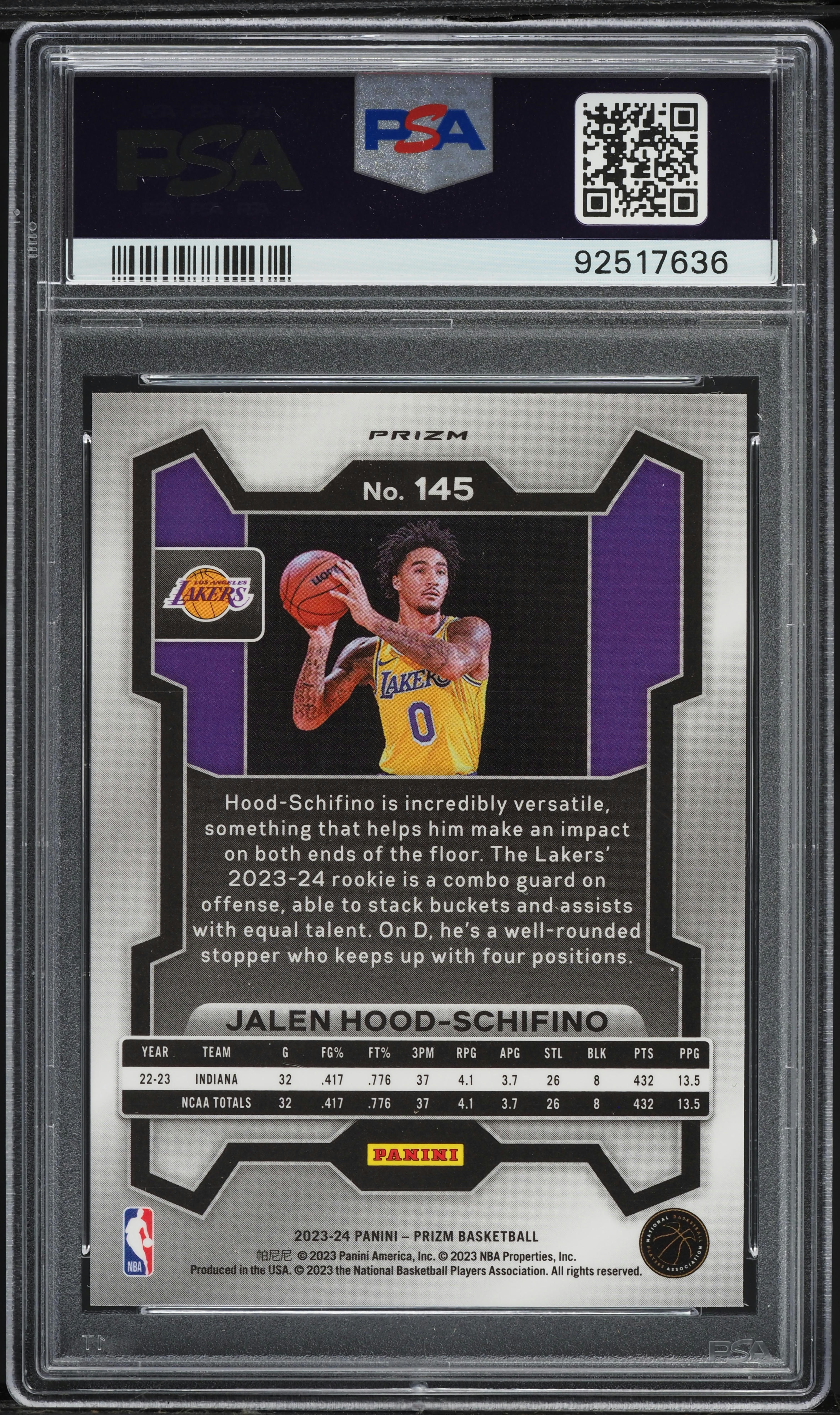 2023 Panini Prizm Silver Jalen Hood-Schifino ROOKIE #145 PSA 10