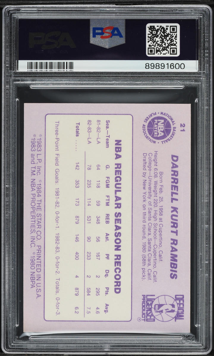 1983-84 Star Basketball Kurt Rambis #21 PSA 9 MINT