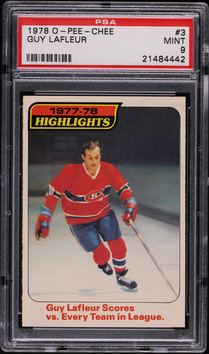 1978 O-Pee-Chee Hockey Guy Lafleur '77 HIGHLIGHTS #3 PSA 9 MINT