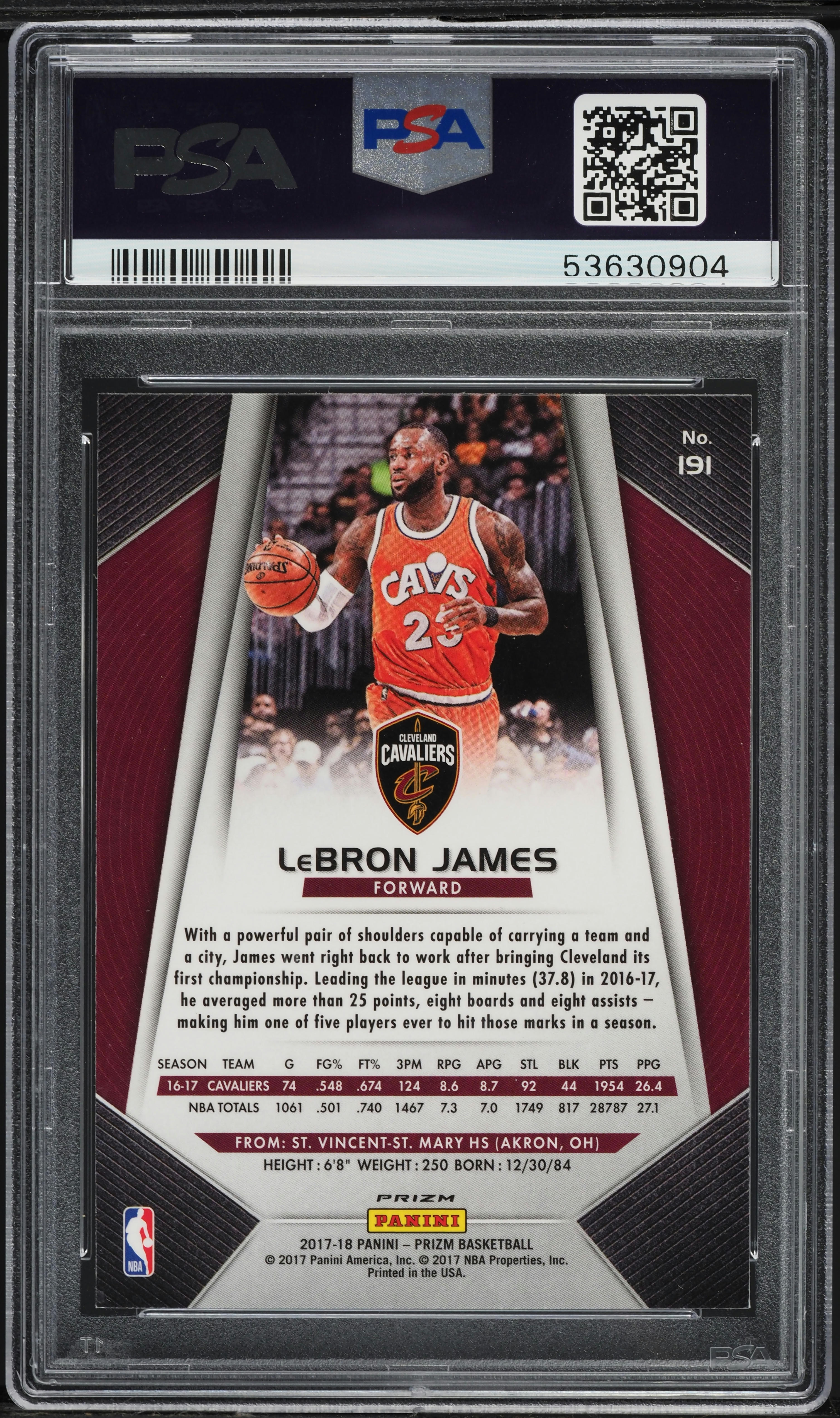 2017 Panini Prizm Ruby Wave LeBron James #191 PSA 10 GEM MINT on