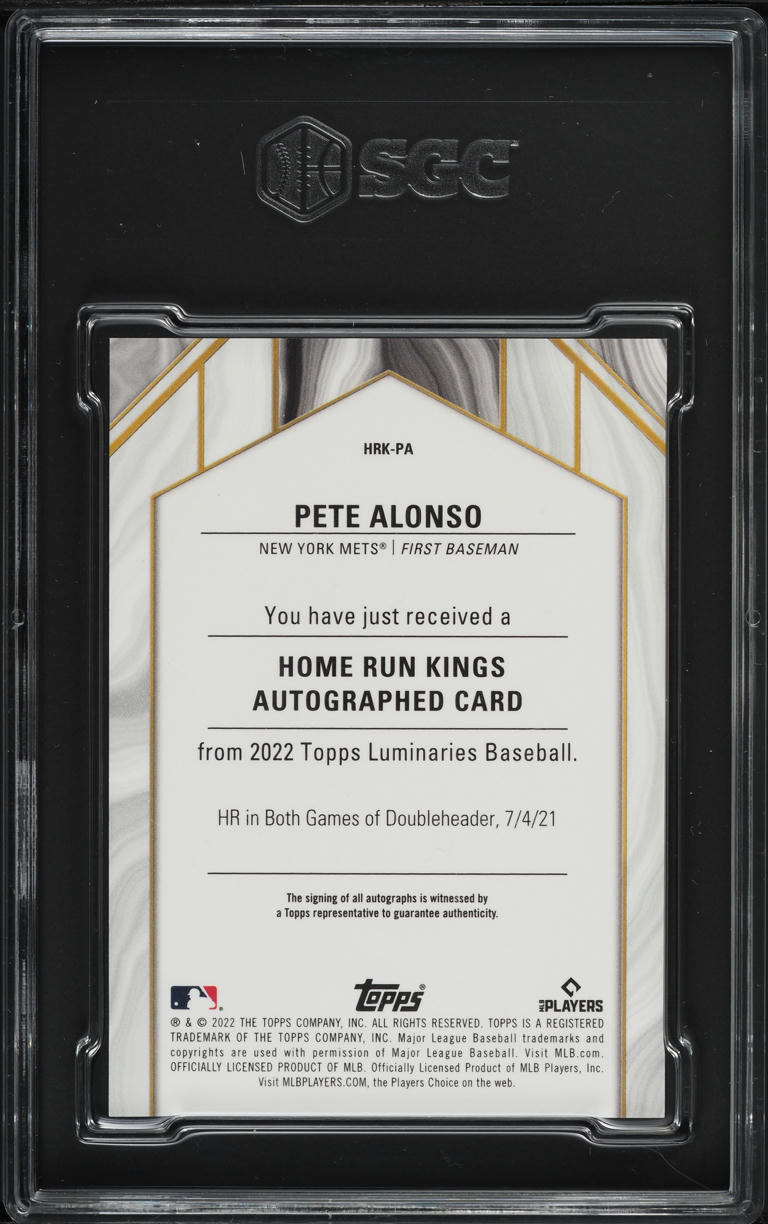 2022 Topps Luminaries Home Run Kings Red Pete Alonso AUTO /10 #HRK-PA SGC 10 GEM