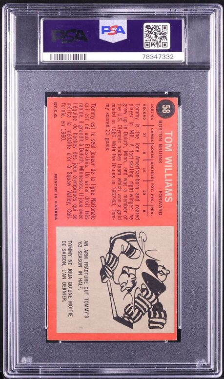 1964 Topps Hockey Tom Williams #58 PSA 6 EXMT