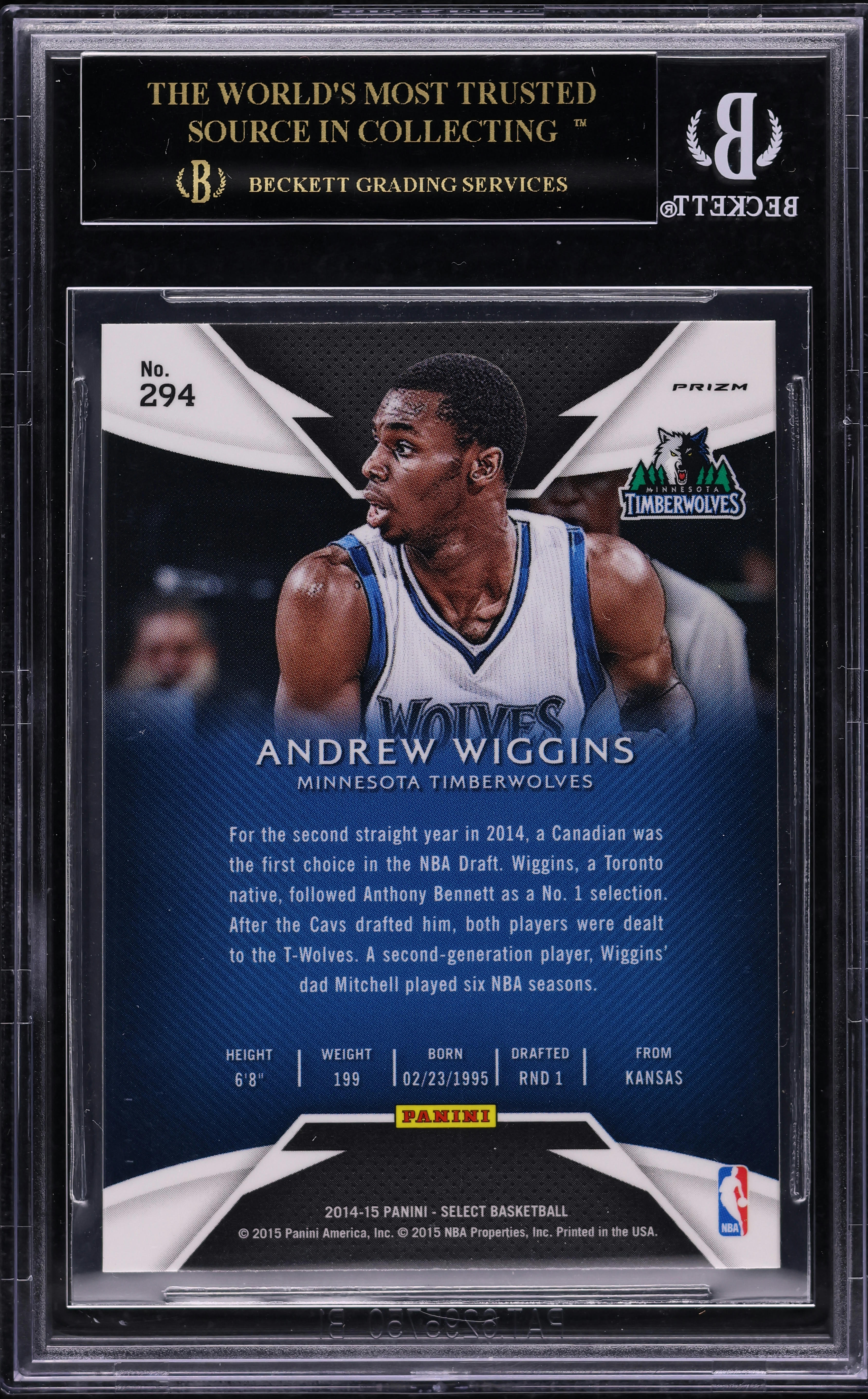 2014 Select Silver Prizm Andrew Wiggins ROOKIE #294 BGS 10 BLACK