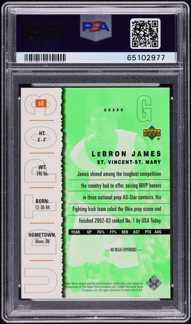 2003 Upper Deck Top Prospects LeBron James ROOKIE #60 PSA 9 MINT