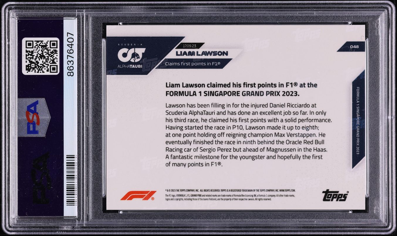 2023 Topps Now Formula 1 Gold Liam Lawson 1/1 #48 PSA 10 GEM MINT