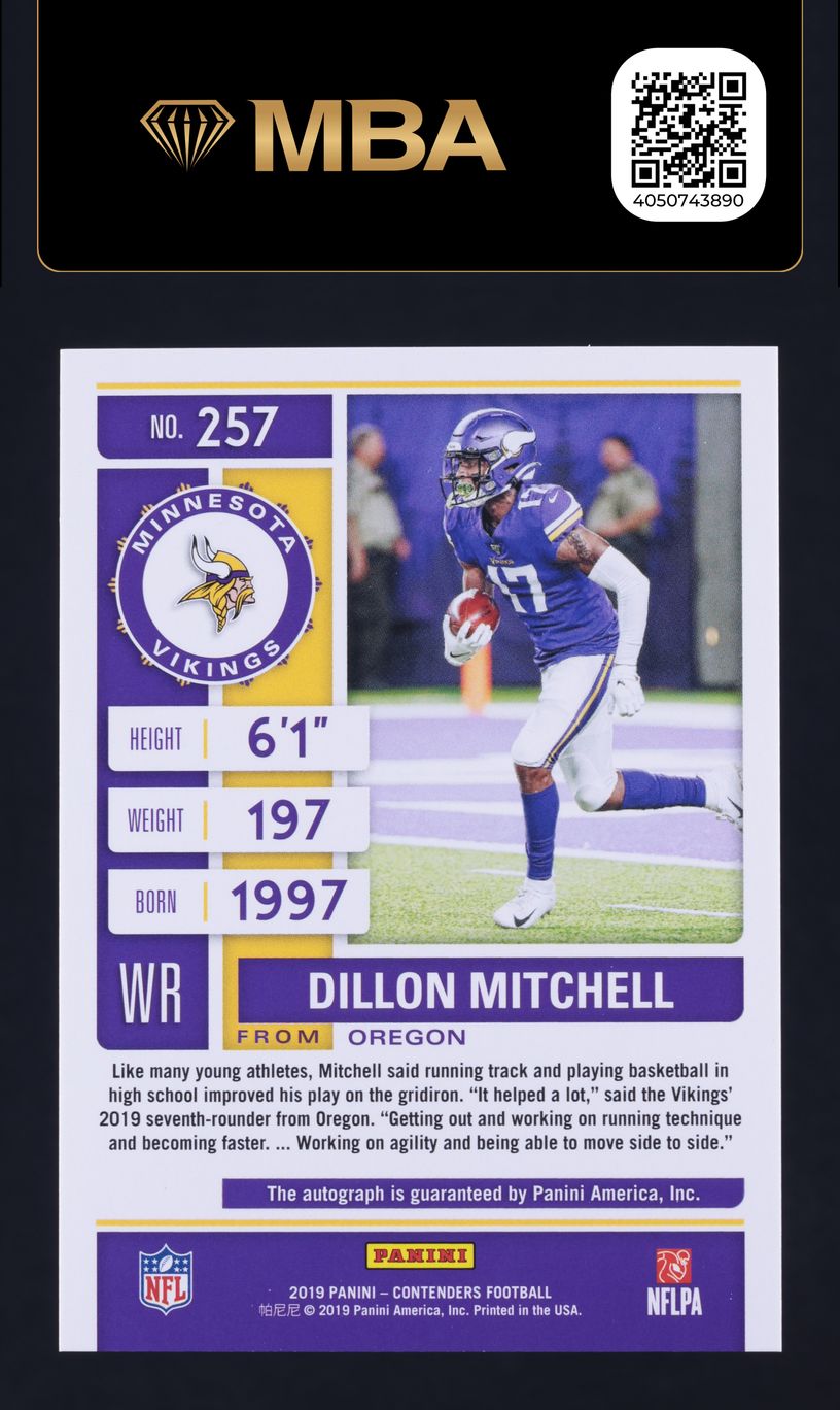 2019 Panini Contenders Dillon Mitchell ROOKIE AUTO #257 MBA AUTH