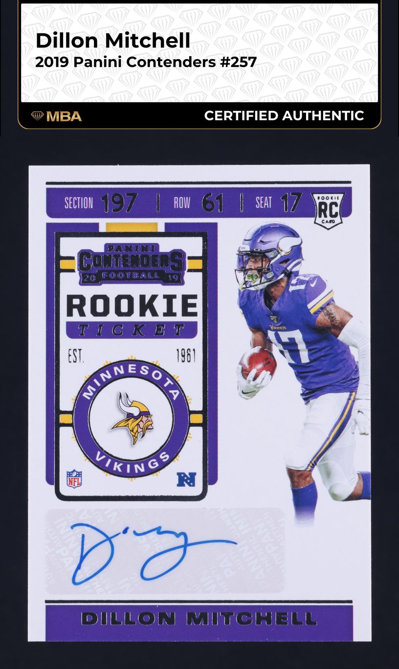 2019 Panini Contenders Dillon Mitchell ROOKIE AUTO #257 MBA AUTH