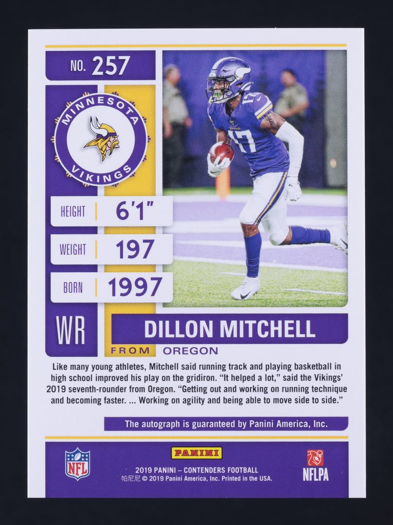 2019 Panini Contenders Dillon Mitchell ROOKIE AUTO #257 MBA AUTH