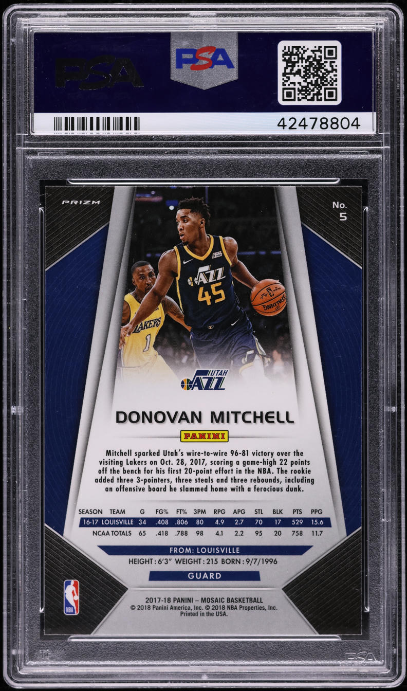 2017 Panini Prizm Mosaic Red Donovan Mitchell ROOKIE #5 PSA 10 GEM MINT