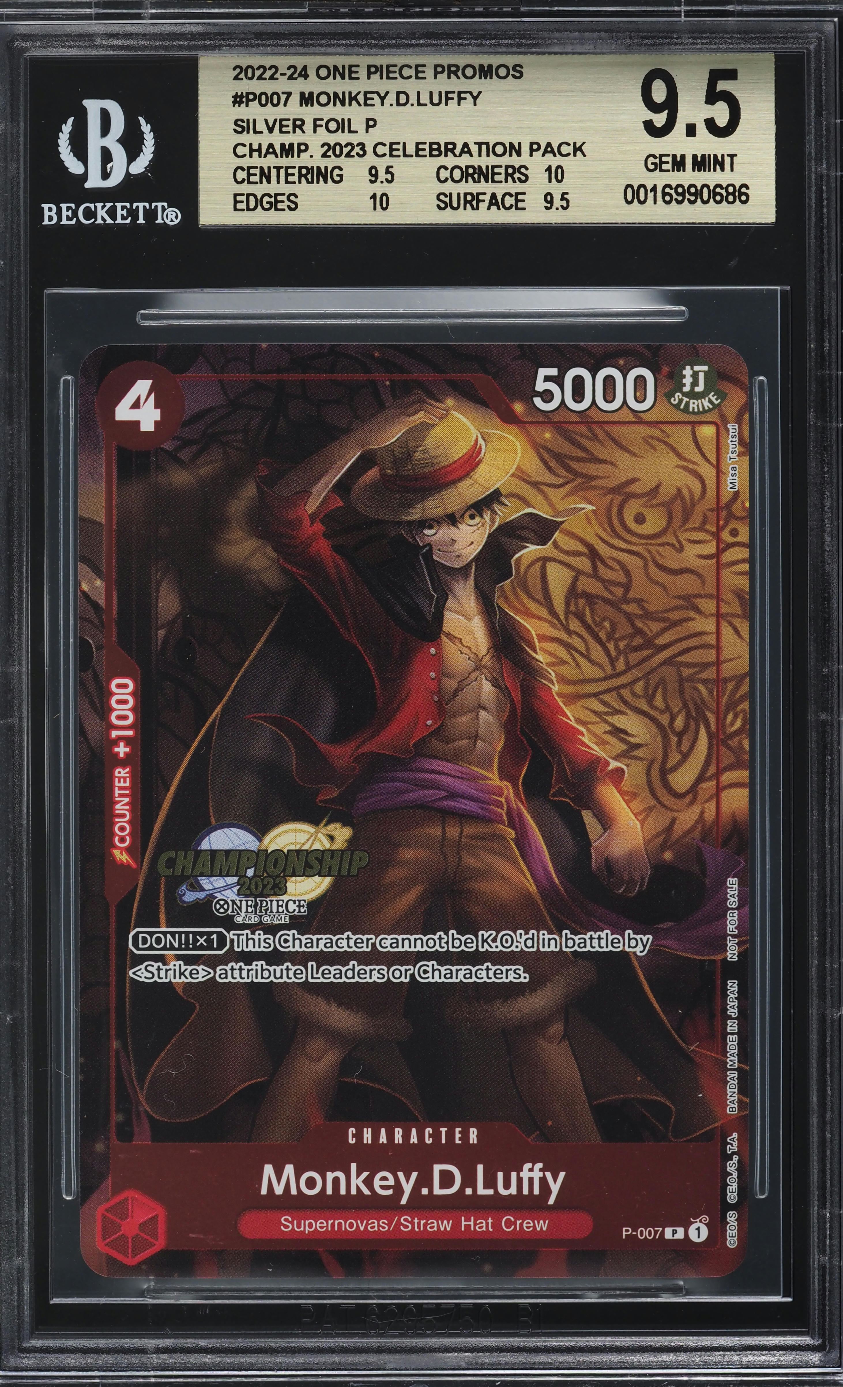 PSA9 PROMOS LUFFY CHAMPIONSHIP SET ルフィ Monkey D Luffy P-001 (Promo) 2022 Championship Set ONE PIECE Card
