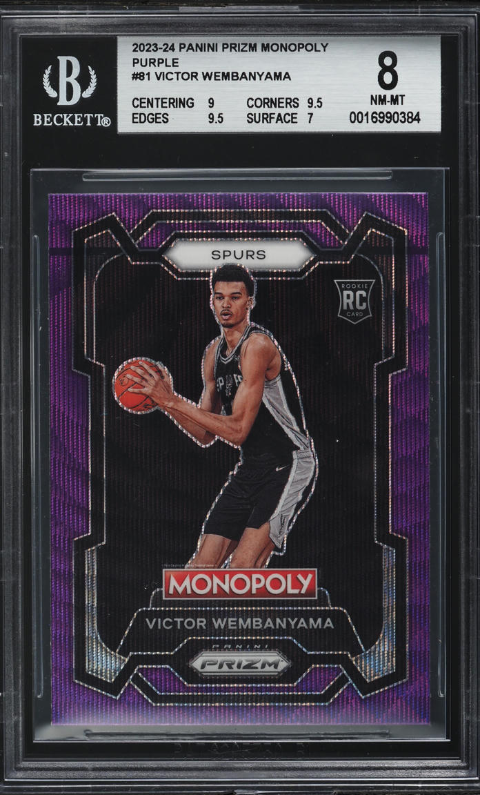 2023 Panini Prizm Monopoly Purple Victor Wembanyama ROOKIE #81 BGS 8 NM-MT
