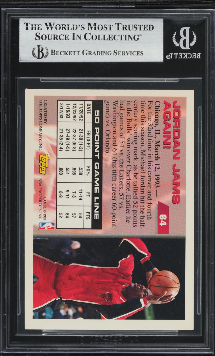 1993 Topps 50 Point Club Michael Jordan #64 BGS 8 NM-MT
