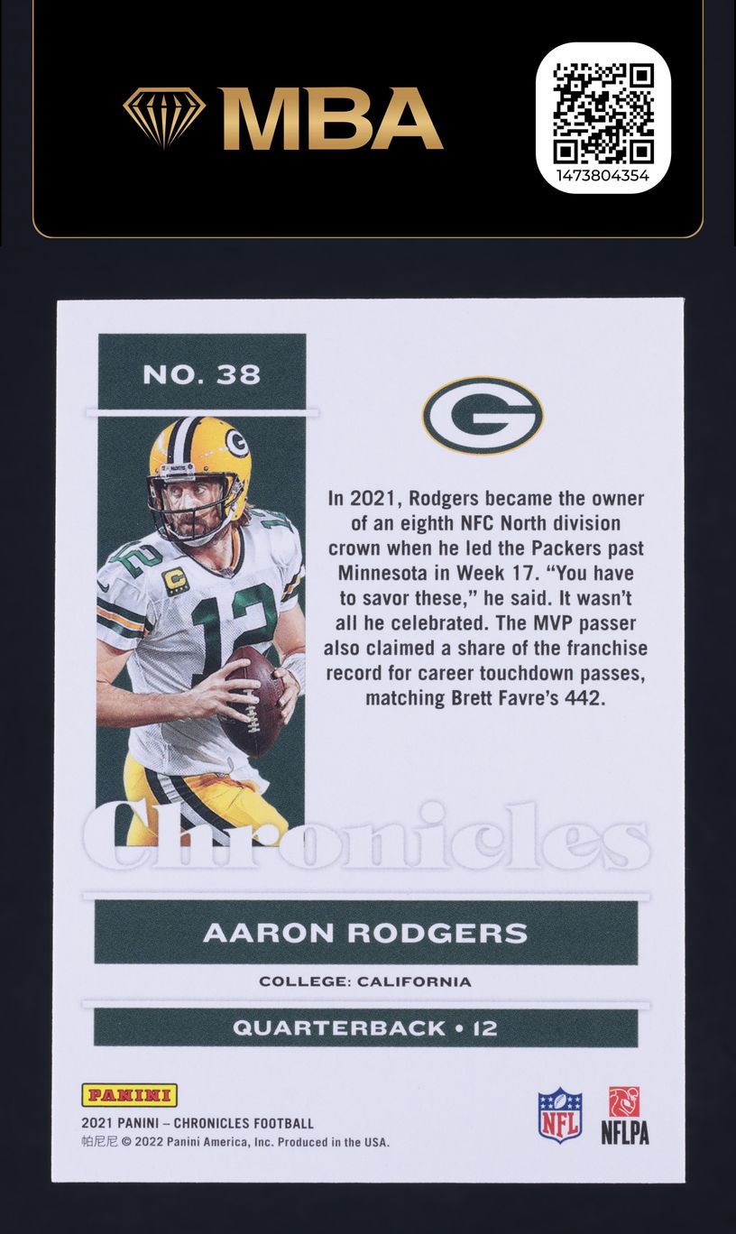 2021 Panini Chronicles Red Aaron Rodgers /399 #38 MBA AUTH