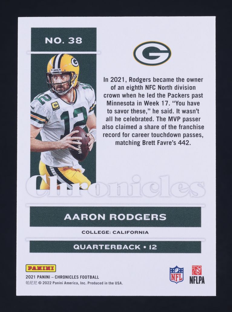 2021 Panini Chronicles Red Aaron Rodgers /399 #38 MBA AUTH