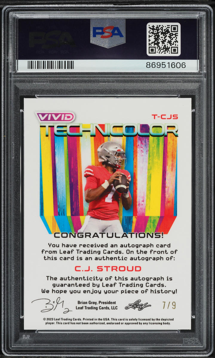 2023 Leaf Vivid Technicolor Gray Mojo C.J. Stroud ROOKIE AUTO 7/9