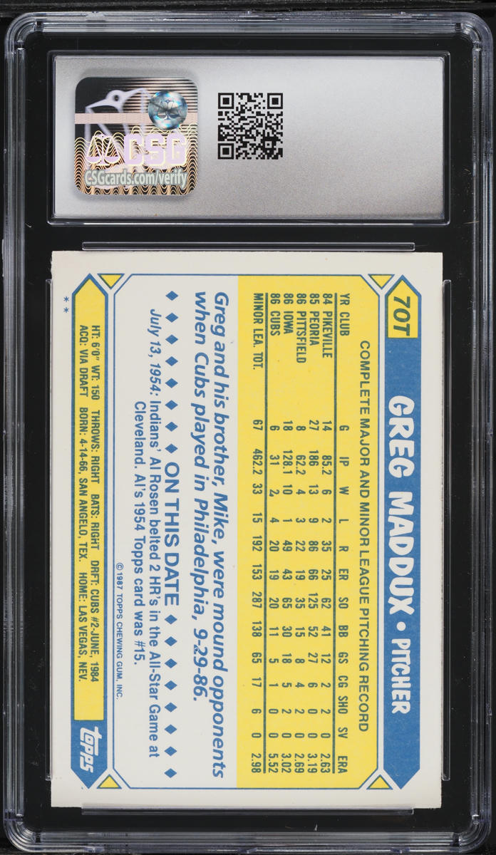 1987 Topps Traded Greg Maddux ROOKIE #70T CSG 9.5 MINT+