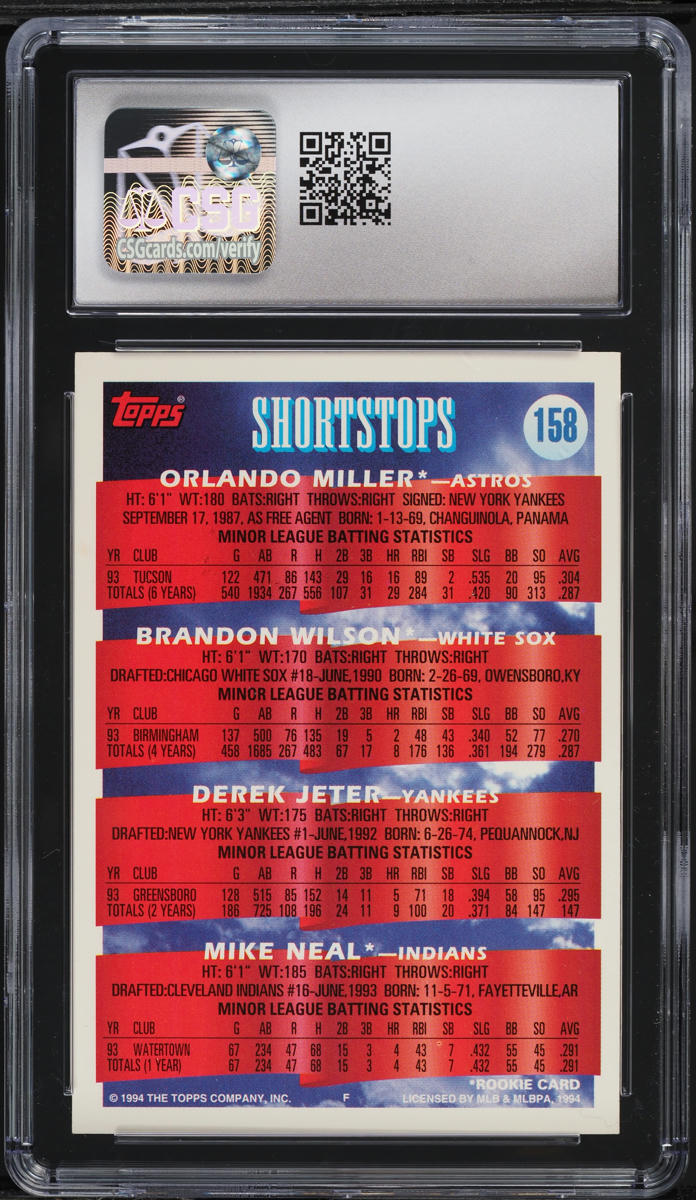 1994 Topps Shortstop Prospects Miller Wilson Neal Derek Jeter ROOKIE CSG 8.5