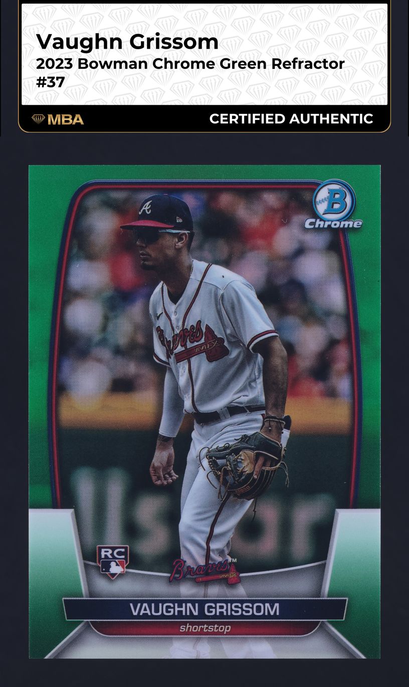 2023 Bowman Chrome Green Refractor Vaughn Grissom ROOKIE /99 #37 MBA AUTH