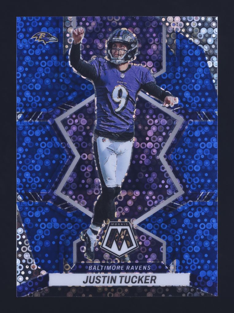 2022 Panini Mosaic No Huddle Blue Justin Tucker /75 #18 MBA AUTH