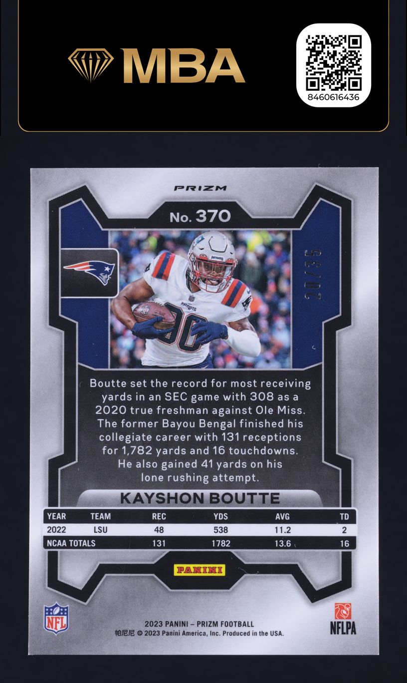 2023 Panini Prizm No Huddle Purple Kayshon Boutte ROOKIE /35 #370 MBA AUTH