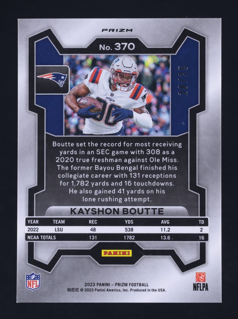 2023 Panini Prizm No Huddle Purple Kayshon Boutte ROOKIE /35 #370 MBA AUTH