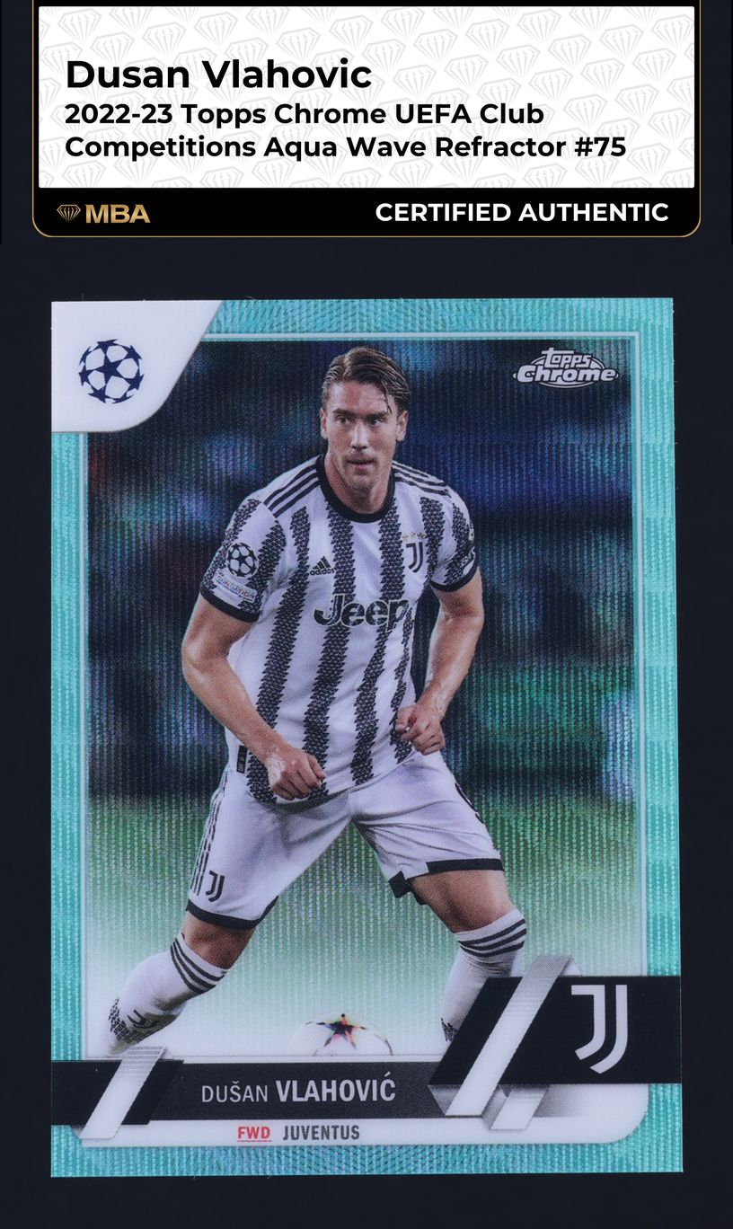 2022 Topps Chrome UEFA Club Aqua Wave Refractor Dusan Vlahovic /199 #75 MBA AUTH