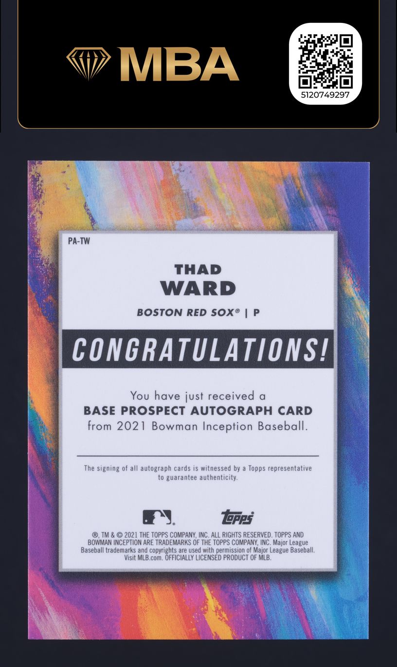 2021 Bowman Inception Thad Ward ROOKIE AUTO /600 #PA-TW MBA AUTH