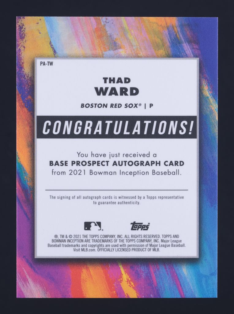 2021 Bowman Inception Thad Ward ROOKIE AUTO /600 #PA-TW MBA AUTH