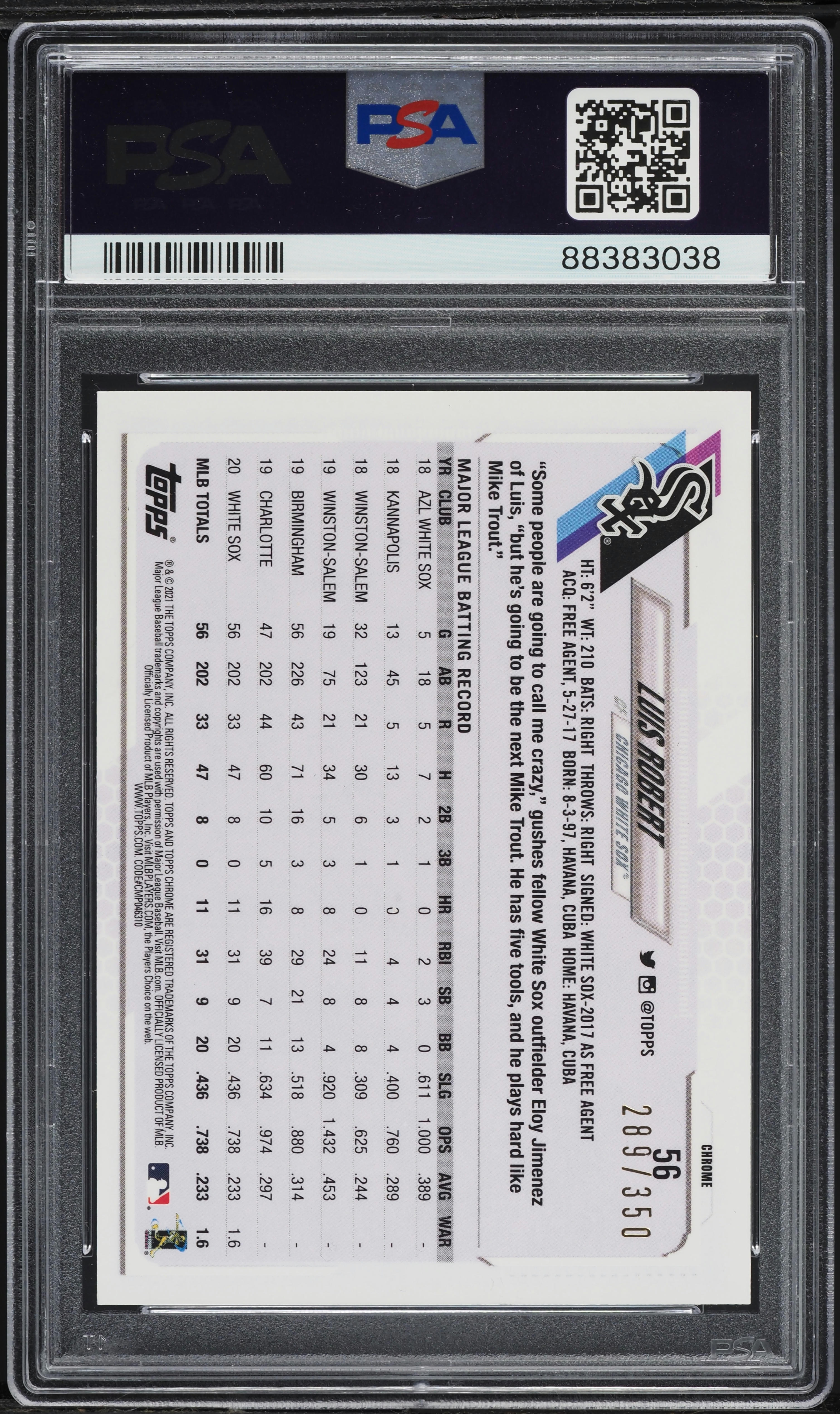 2021 Topps Chrome Magenta Speckle Refractor Luis Robert /350 #56