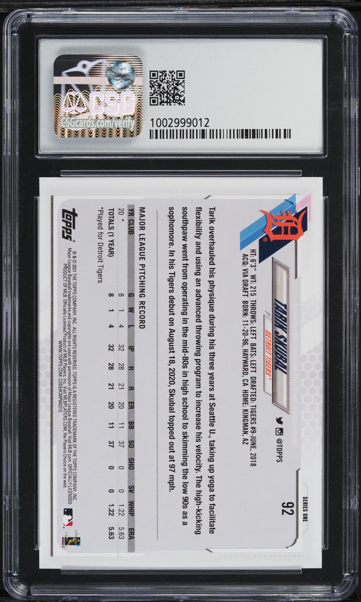 2021 Topps Tarik Skubal ROOKIE #92 CSG 9.5 GEM MINT