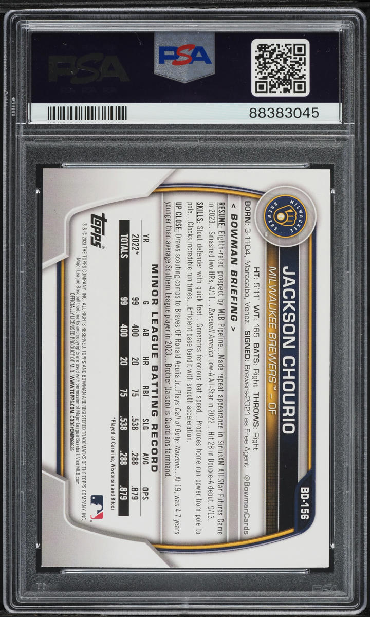 2023 Bowman Draft Jackson Chourio #BD156 PSA 9 MINT