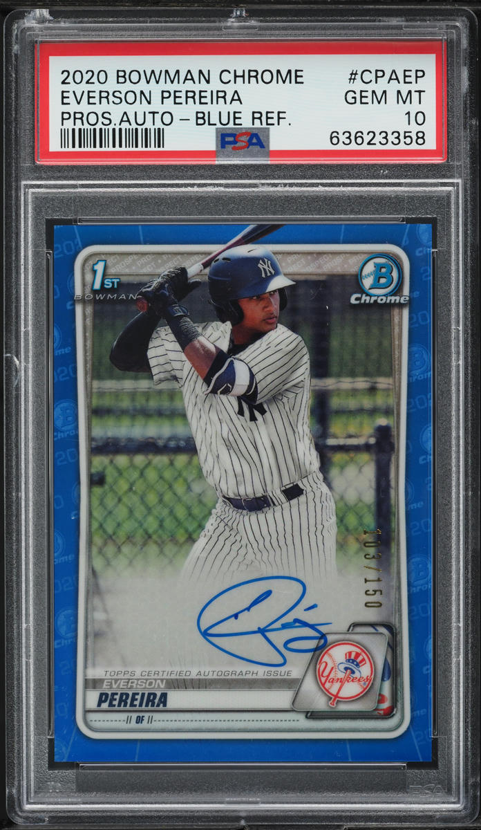 2020 Bowman Chrome Blue Refractor Everson Pereira ROOKIE AUTO /150 #CPAEP PSA 10