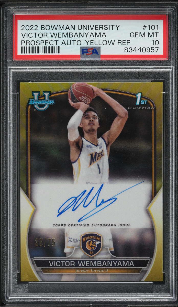 2022 Bowman University Yellow Refractor Victor Wembanyama RC AUTO