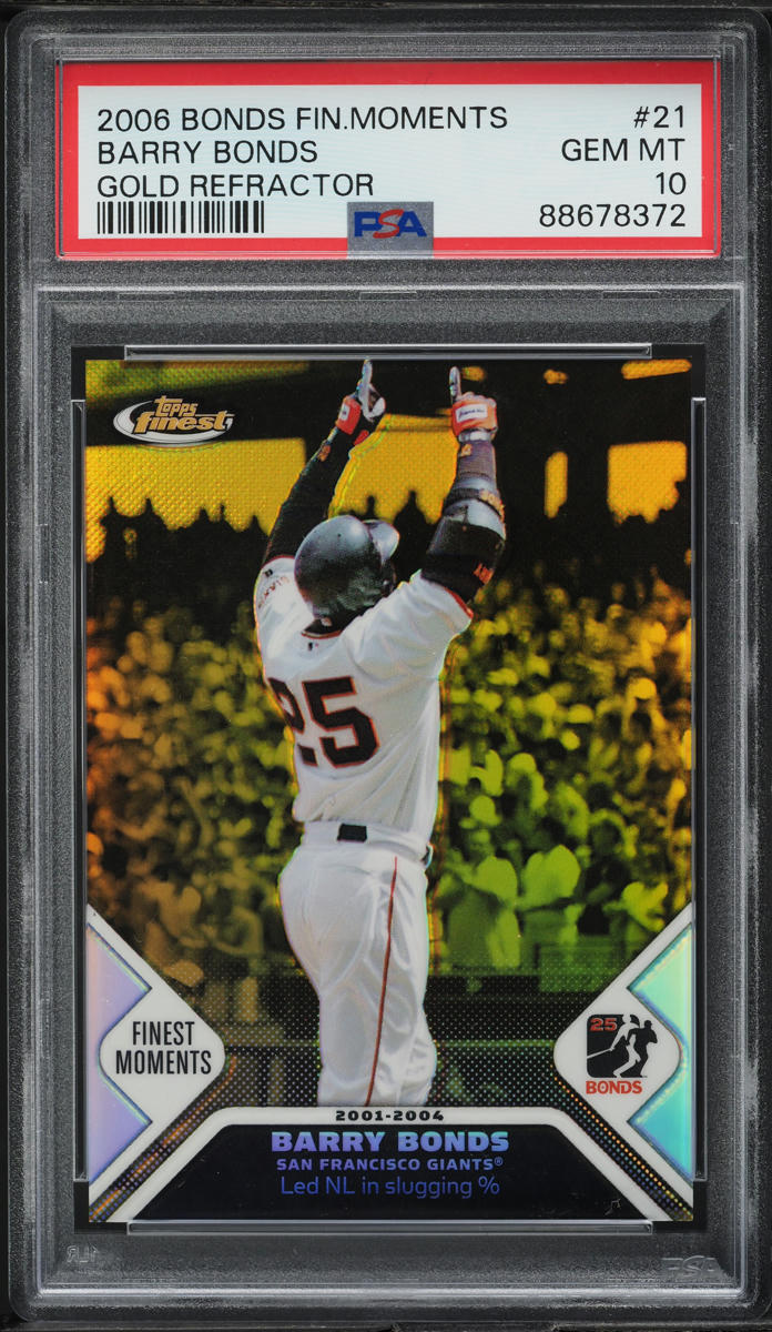 2006 Finest Moments Gold Refractor Barry Bonds /199 #21 PSA 10 GEM MINT