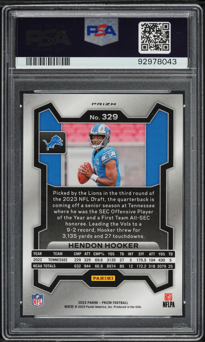 2023 Panini Prizm Silver Hendon Hooker ROOKIE #329 PSA 10 GEM MINT