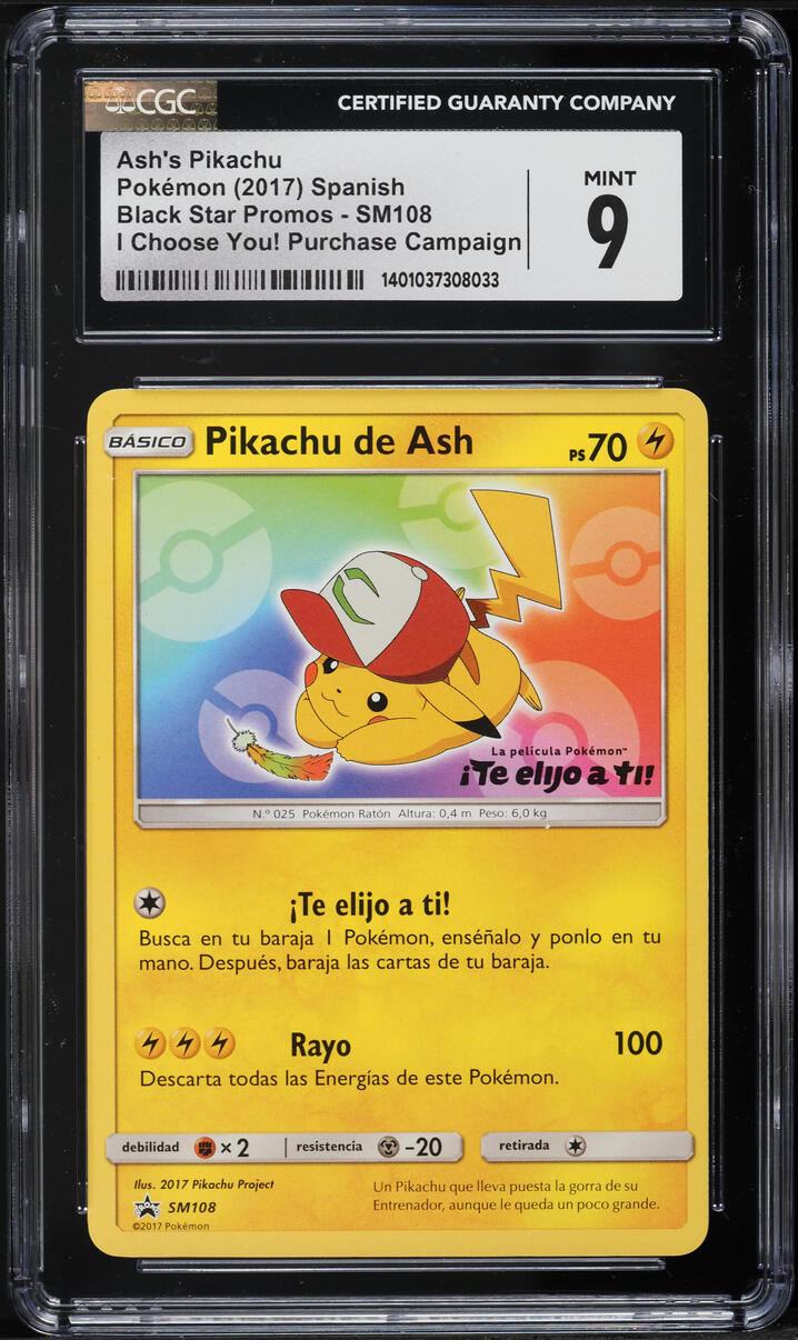 2017 Pokemon Spanish SM Black Star Promo I Choose You! Ash's Pikachu CGC 9 MINT on Fanatics Collect 2017 Pokemon Spanish SM Black Star Promo I Choose You! Ash's Pikachu CGC 9 MINT on Fanatics Collect
