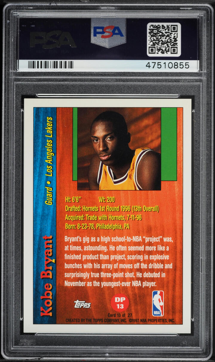 1996 Topps Draft Redemption Kobe Bryant ROOKIE #DP13 PSA 10 GEM