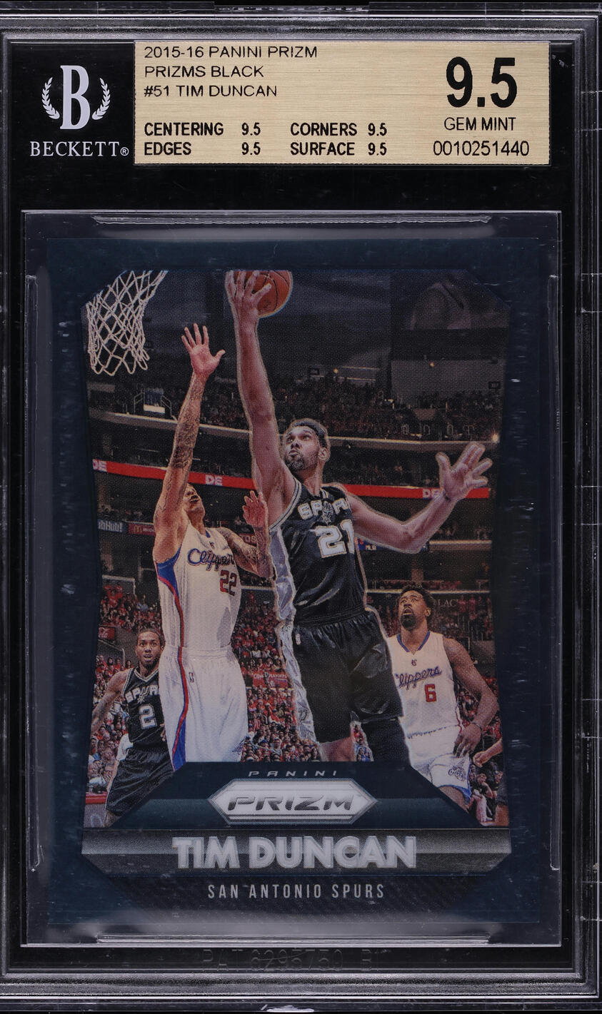 2015 Panini Prizm Black Tim Duncan 1/1 #51 BGS 9.5 GEM MINT