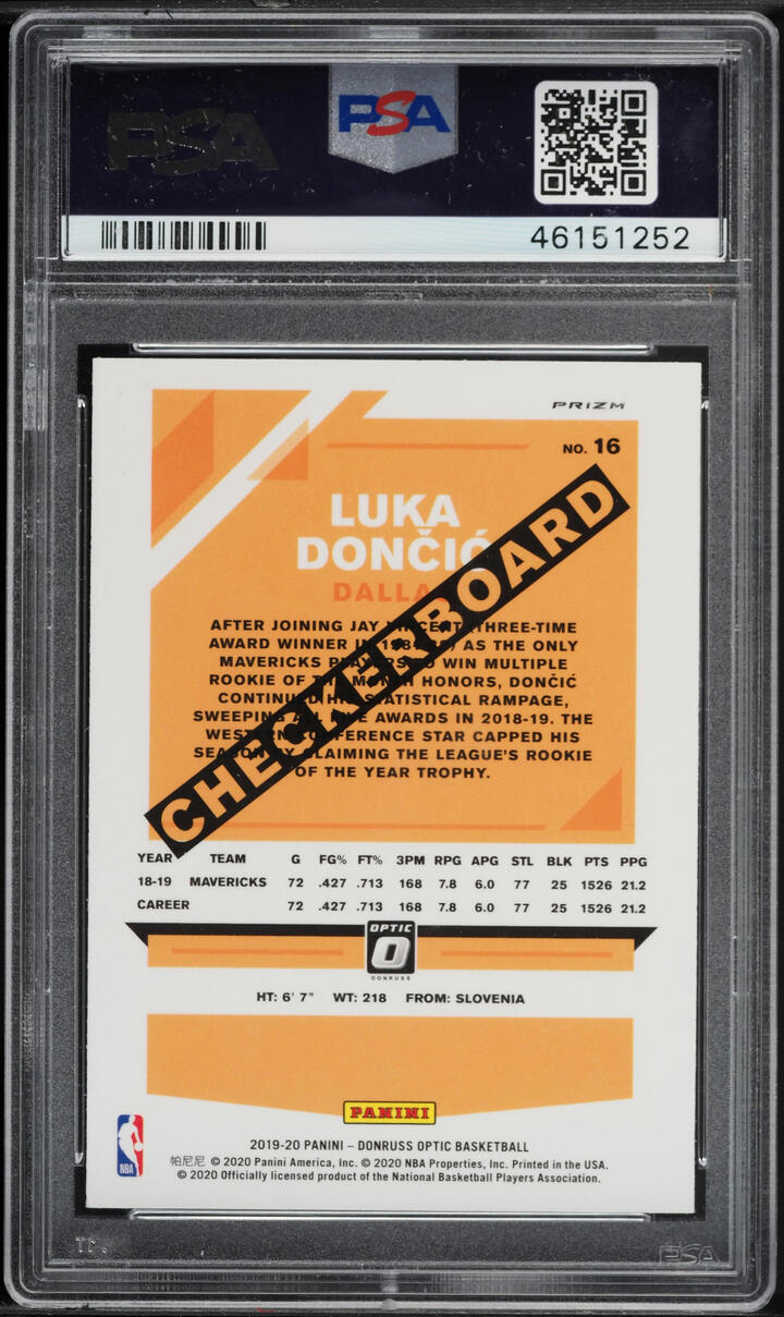 2019 Donruss Optic Checkerboard Luka Doncic #16 PSA 10 GEM MINT