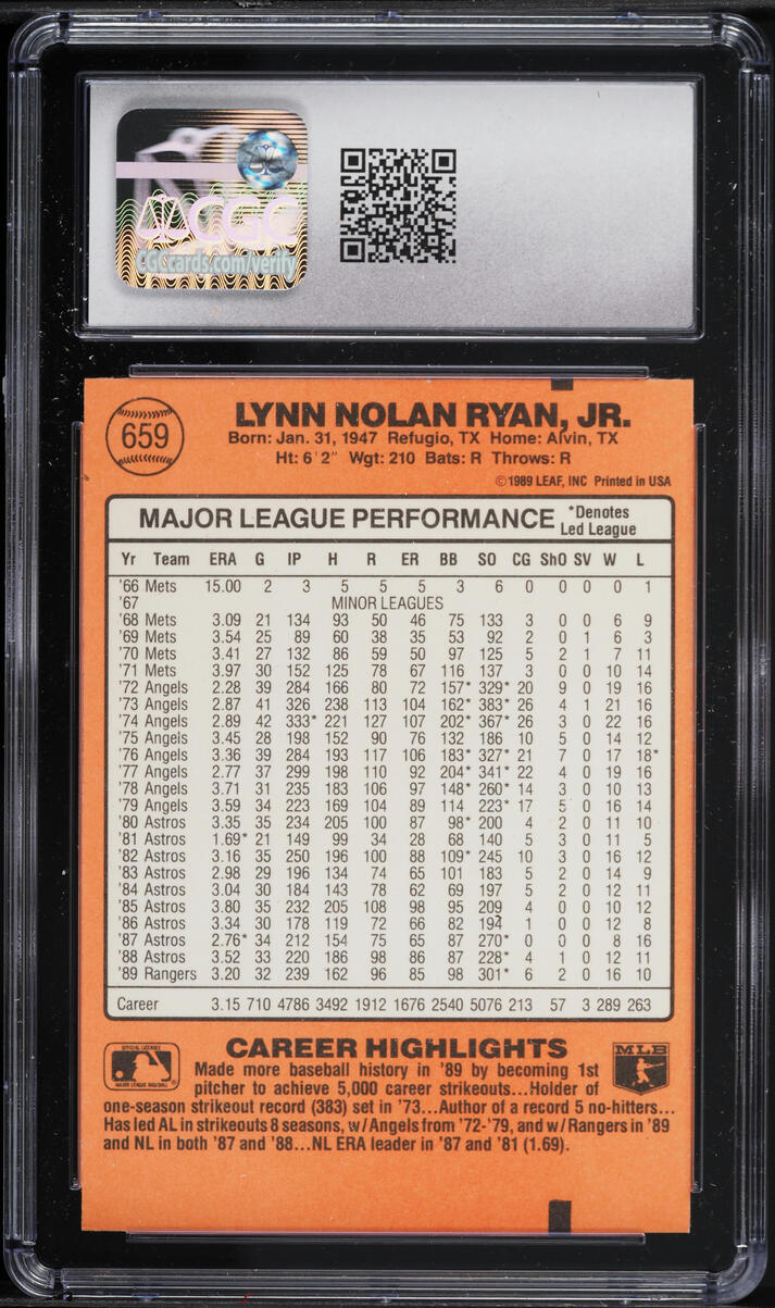 1990 Donruss Nolan Ryan #659 CGC 8 NM-MT