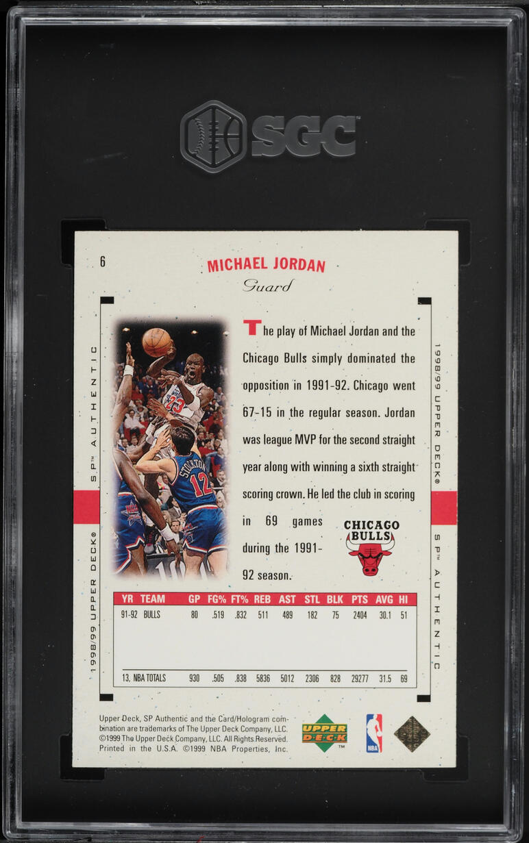 1998 SP Authentic Michael Jordan #6 SGC 10 GEM MINT